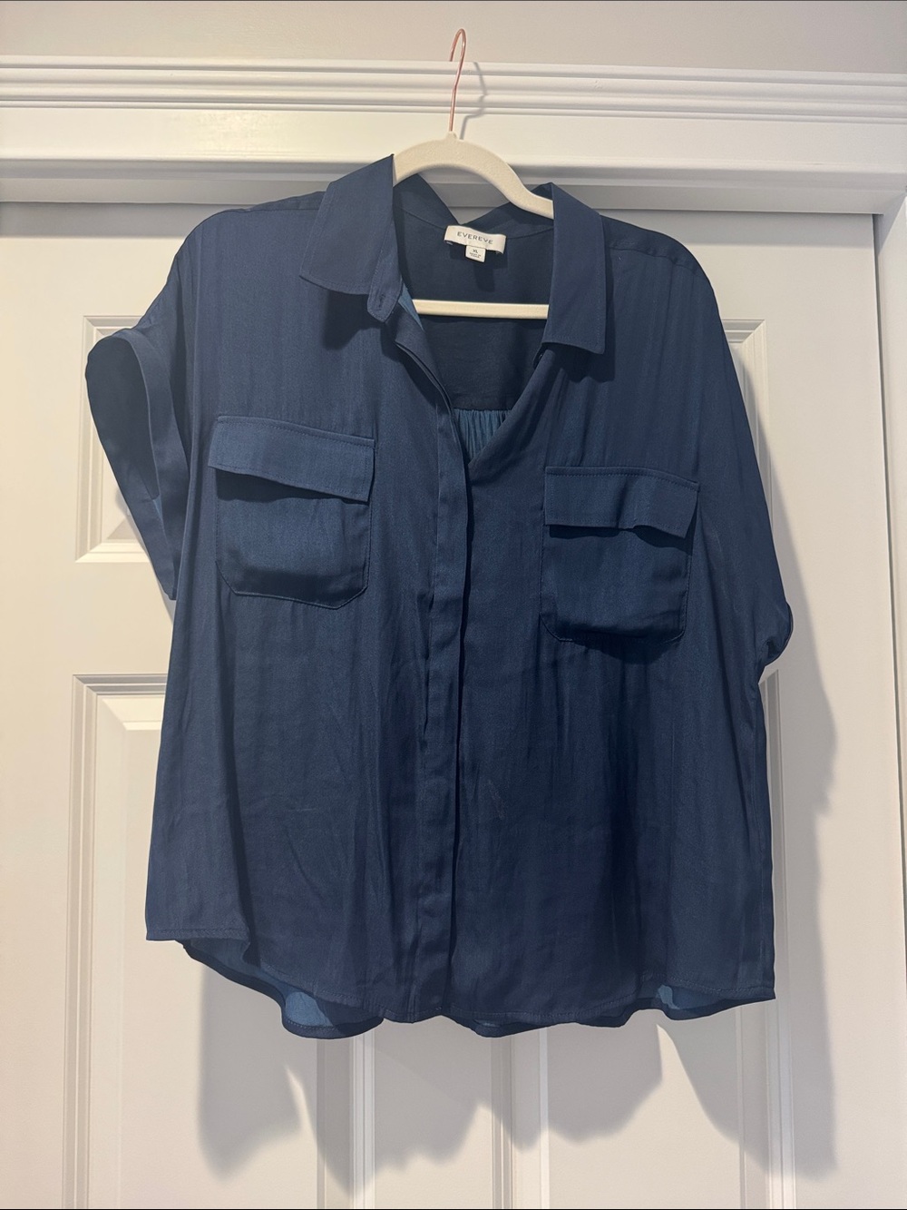 Evereve Navy Short Sleeve Utility Button-Down